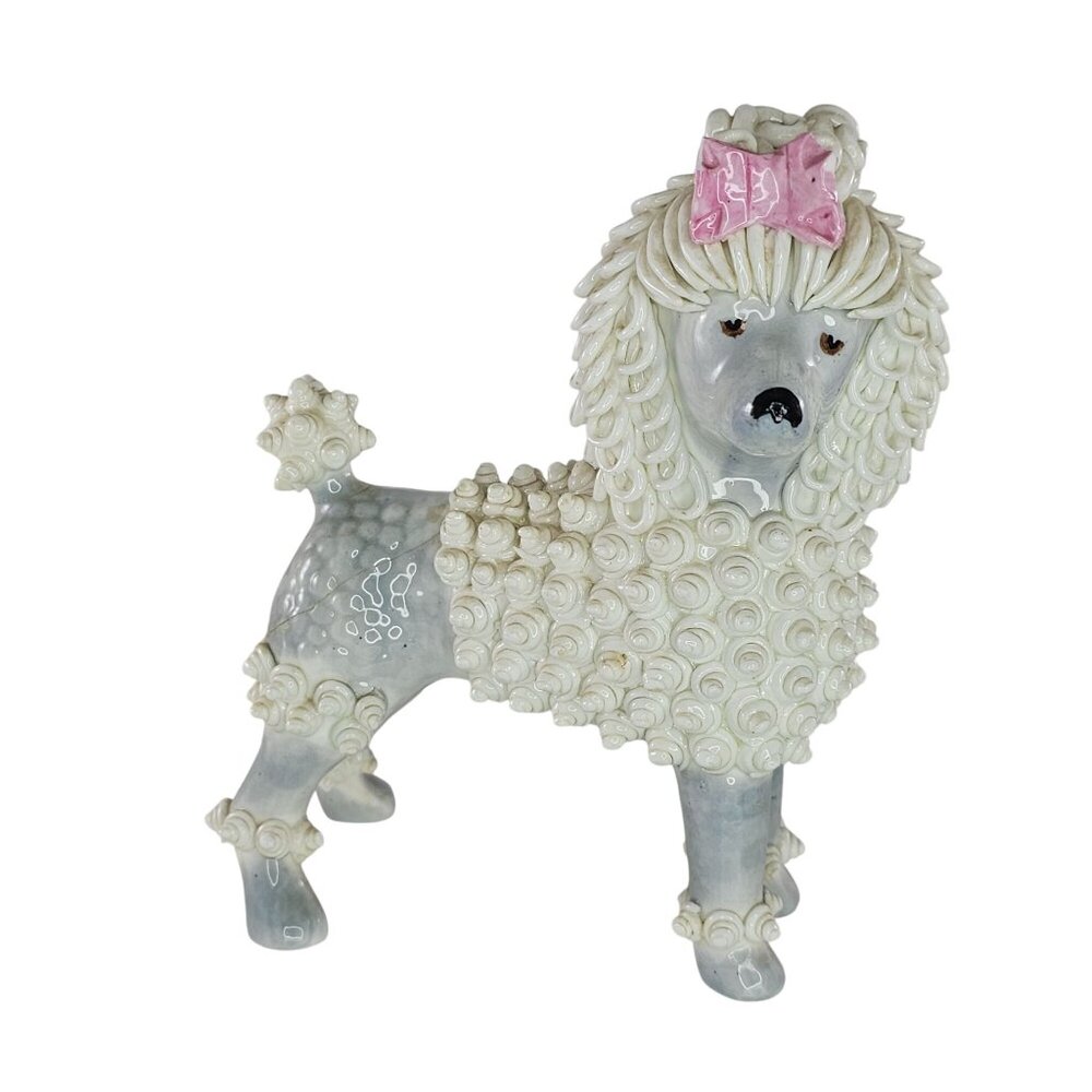 Vintage Alton England Poodle Figurine Pink Bow Handmade Doris Dawson AS IS